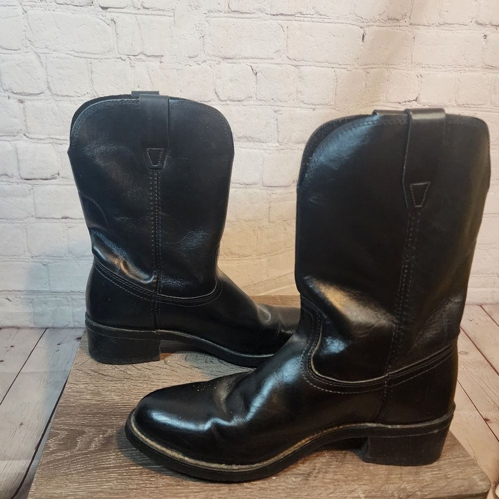 Men's Biltrite Black Leather Cowboy Boots, Size 10.5 D - Picture 2 of 7